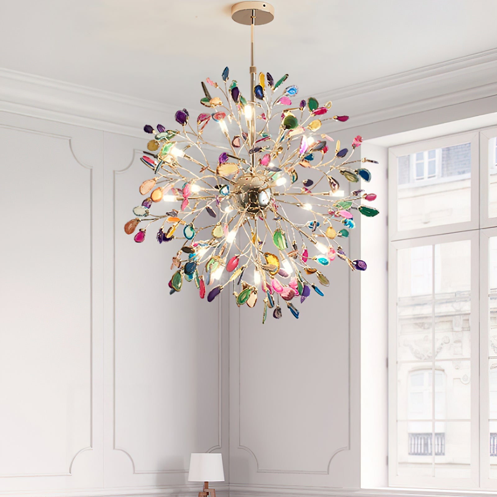 Hängelampe Kronleuchter Natur Achat Metall Gold Mehrfarbig G4 12-18 Leuchten Wohnzimmer | Restfield