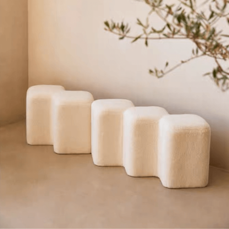 Design Bouclé Bench Entry Geometric Modern White Beige Gray Green Leather Black Orange Single Double Triple Seat | Sansoti