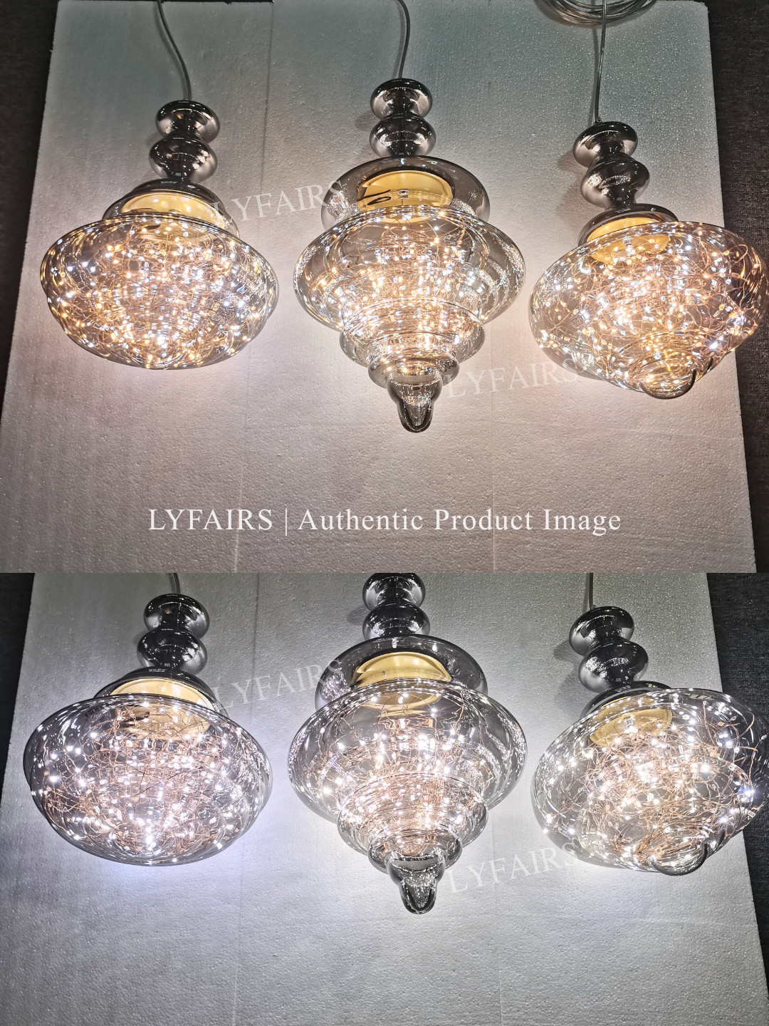 Grijze glazen hanglamp met sterrenhemel-effect voor eetkamer, bar of keukeneiland | Sansoti