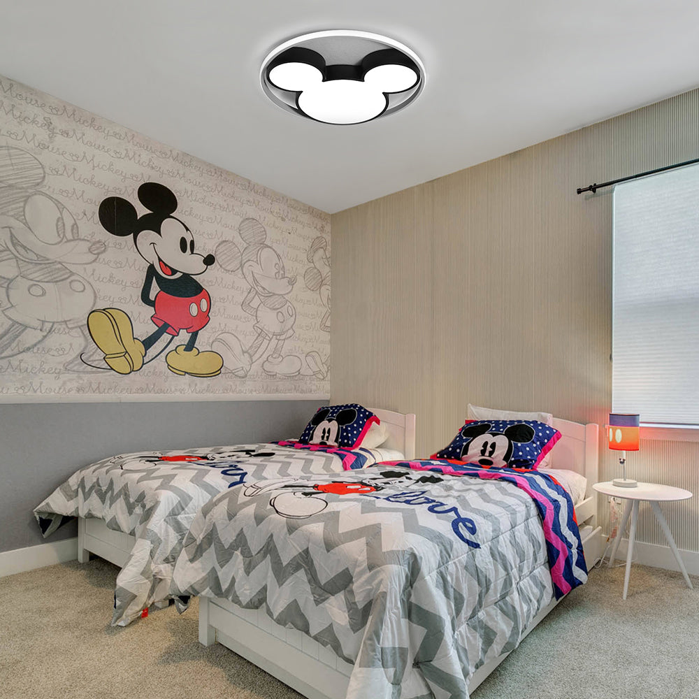 Kinderzimmer Deckenleuchte LED Schwarz Weiß 45cm 52cm Dimmbar Fernbedienung Schlafzimmer Wohnzimmer Spielzimmer Aluminium Acryl Mausdesign | Restfield