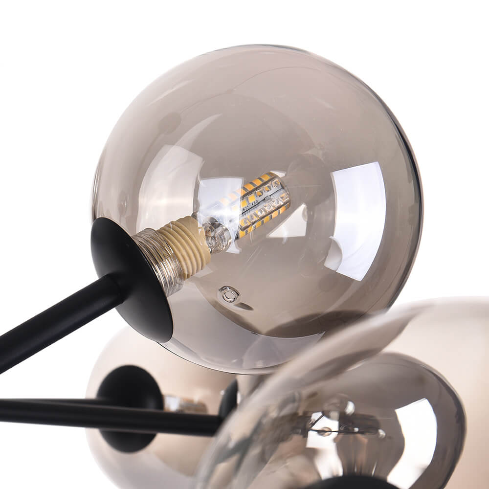 Hanglamp met 15 Glazen Bollen Zwart Messing 112cm Moderne Plafondverlichting voor Eetkamer en Woonkamer | Sansoti