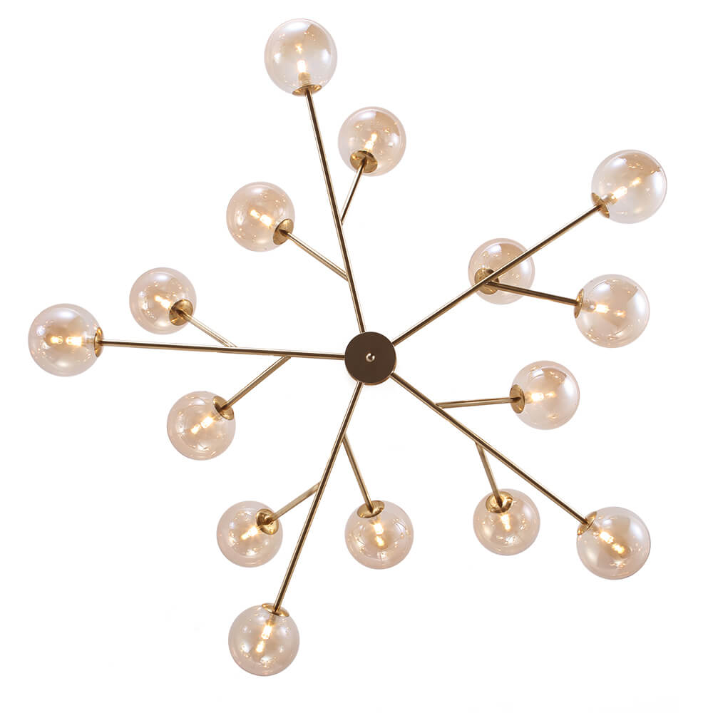 Hanglamp met 15 Glazen Bollen Zwart Messing 112cm Moderne Plafondverlichting voor Eetkamer en Woonkamer | Sansoti