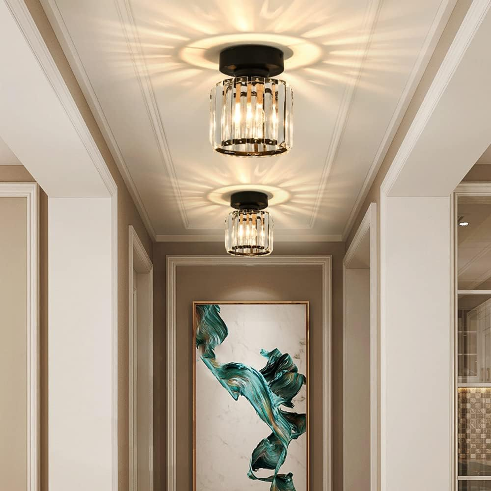 Plafondlamp Kristal Glas Modern Laag Profiel Zwart Goud E27 220V Hal Slaapkamer Woonkamer Chroom Verlichting | Sansoti