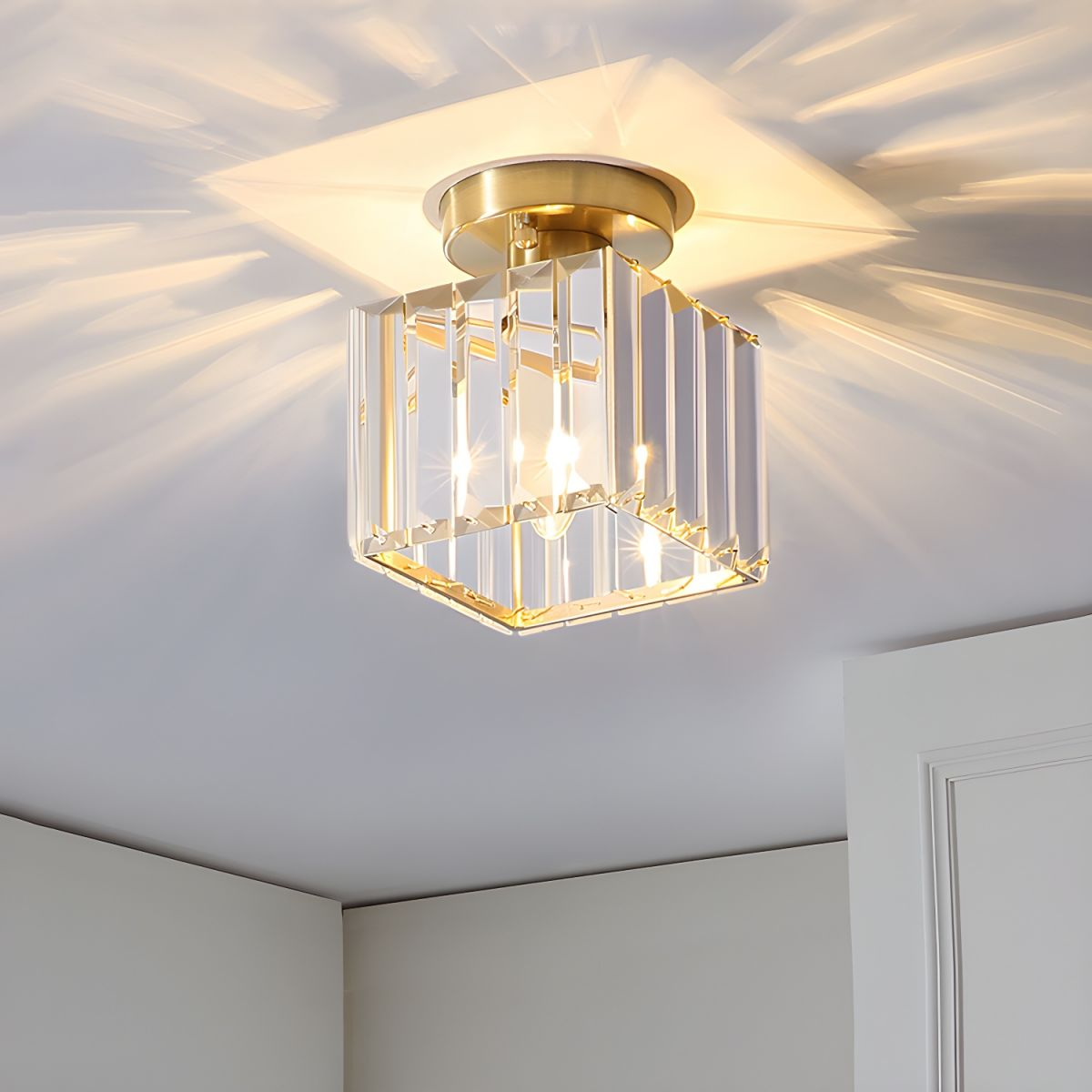 Plafondlamp Kristal Glas Modern Laag Profiel Zwart Goud E27 220V Hal Slaapkamer Woonkamer Chroom Verlichting | Sansoti