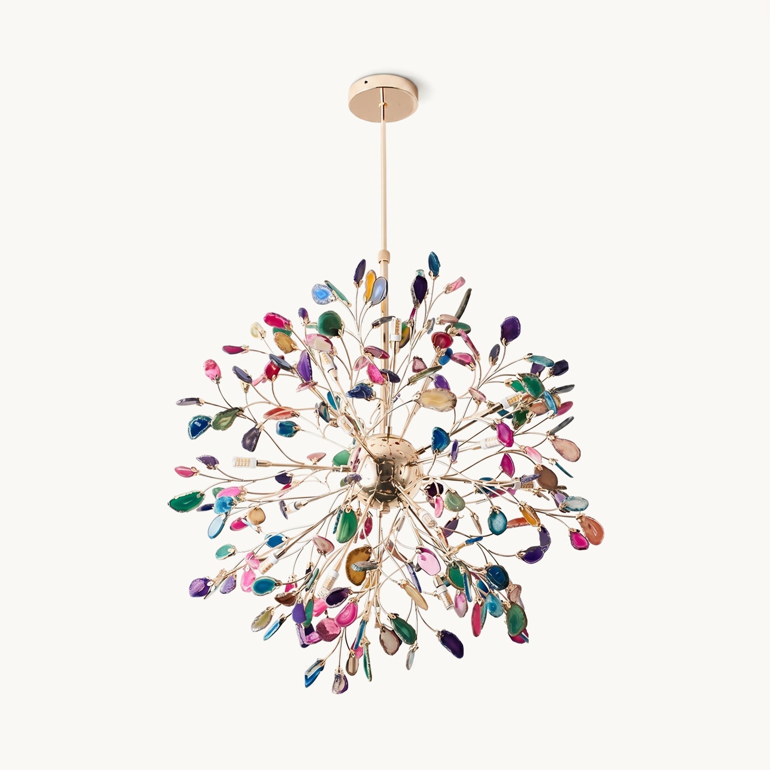 Agaat Kroonluchter met Braziliaanse Edelsteenschijven Roségoud Frame Luxe Hangverlichting voor Eetkamer Woonkamer Slaapkamer | Sansoti
