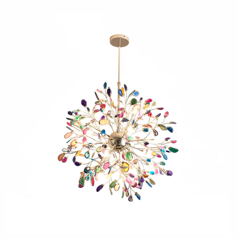Hängelampe Kronleuchter Natur Achat Metall Gold Mehrfarbig G4 12-18 Leuchten Wohnzimmer | Restfield