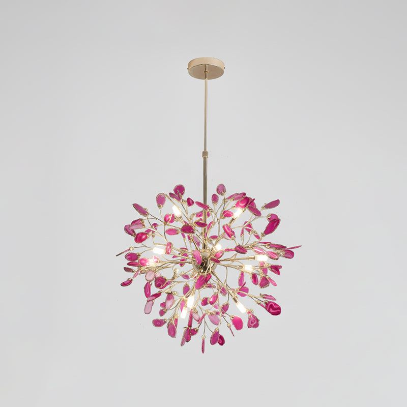 Hängelampe Kronleuchter Natur Achat Metall Gold Mehrfarbig G4 12-18 Leuchten Wohnzimmer | Restfield