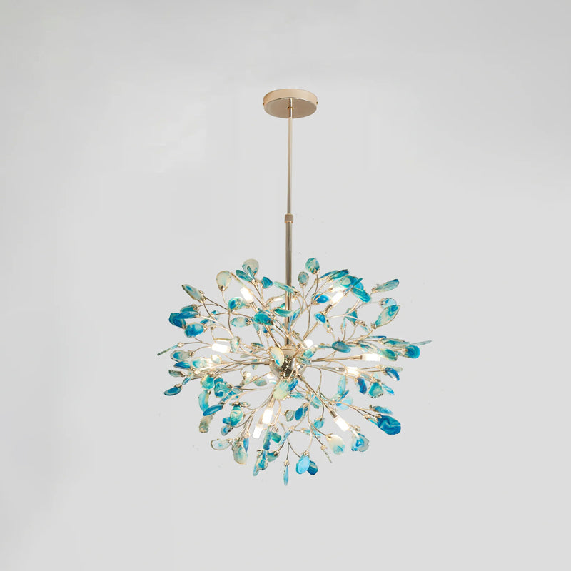 Hängelampe Kronleuchter Natur Achat Metall Gold Mehrfarbig G4 12-18 Leuchten Wohnzimmer | Restfield
