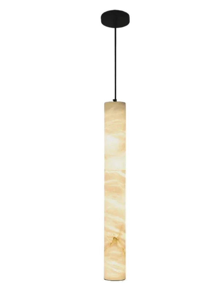 Suspension cylindrique en pierre naturelle, lumière LED chaude, salle à manger, îlot de cuisine, chambre, acier, style scandinave | Sansoti
