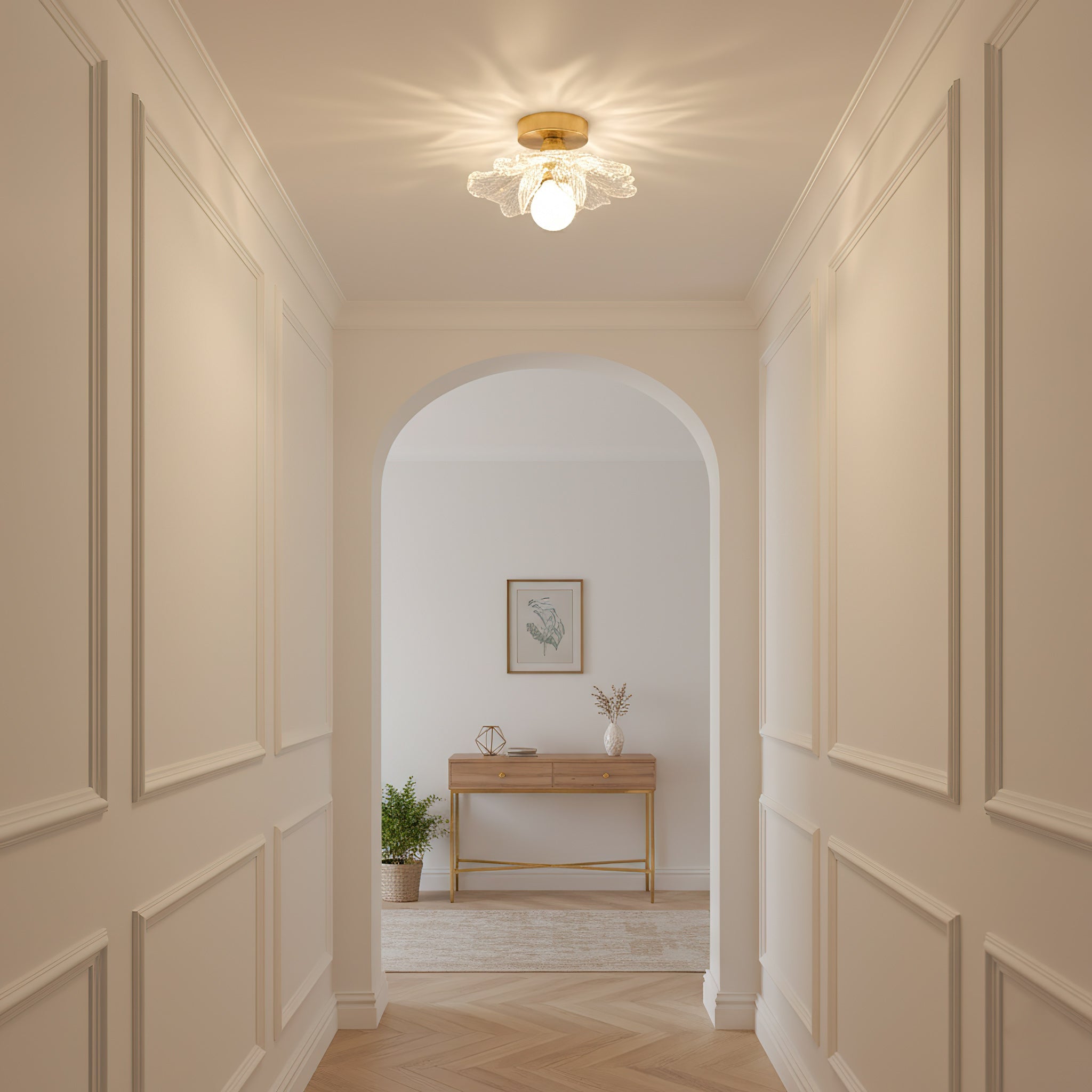 Plafondlamp met Bloesemontwerp in Hars en Messing – Elegante Verlichting voor Slaapkamer en Gang | Sansoti