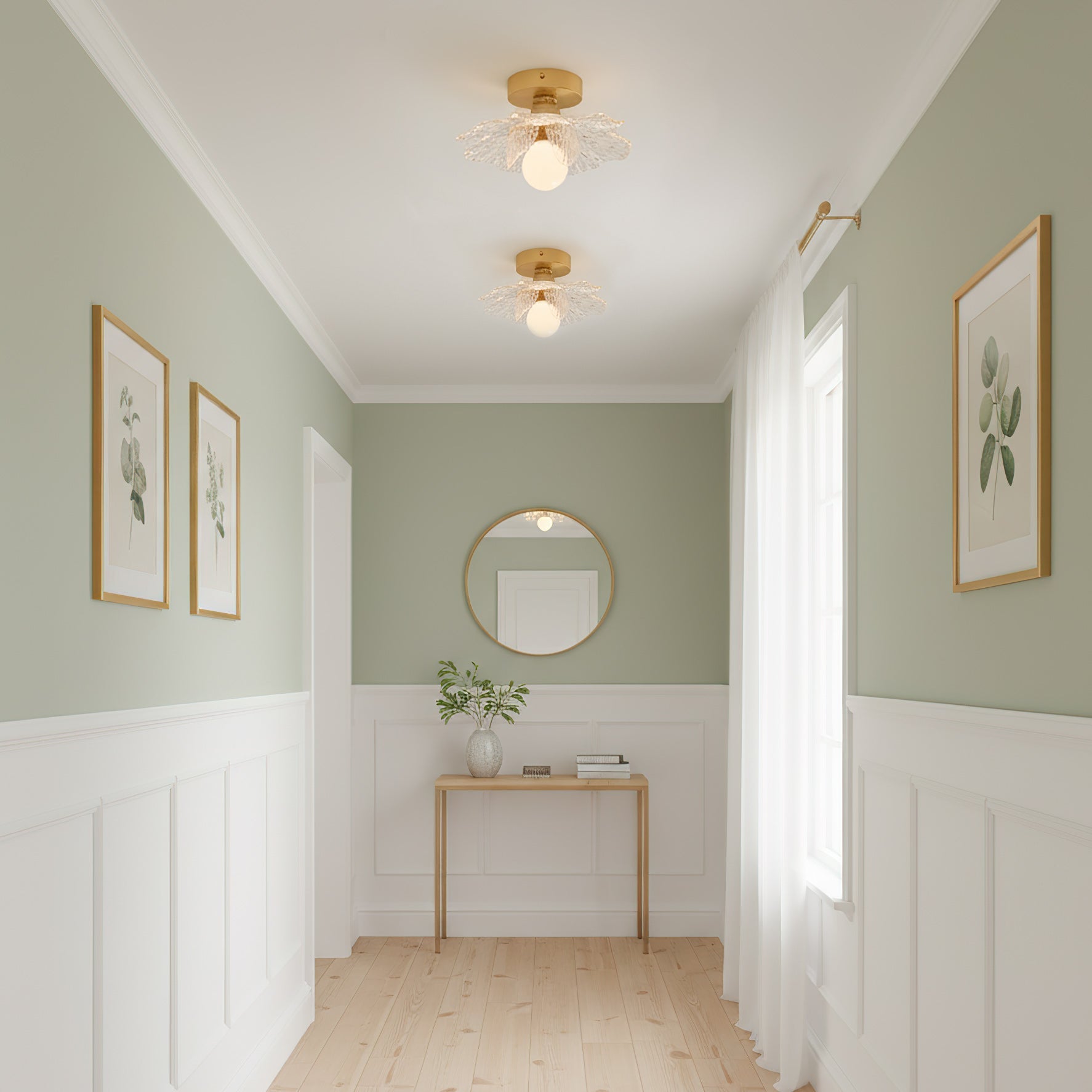 Plafondlamp met Bloesemontwerp in Hars en Messing – Elegante Verlichting voor Slaapkamer en Gang | Sansoti