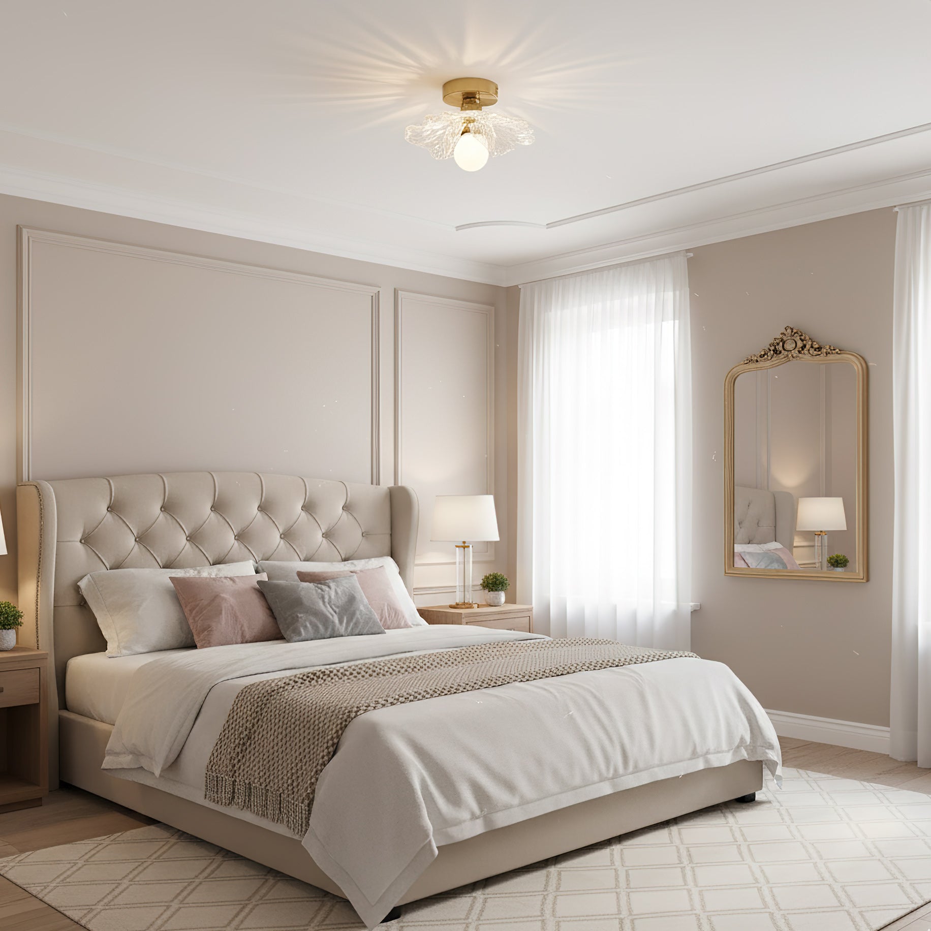 Plafondlamp met Bloesemontwerp in Hars en Messing – Elegante Verlichting voor Slaapkamer en Gang | Sansoti