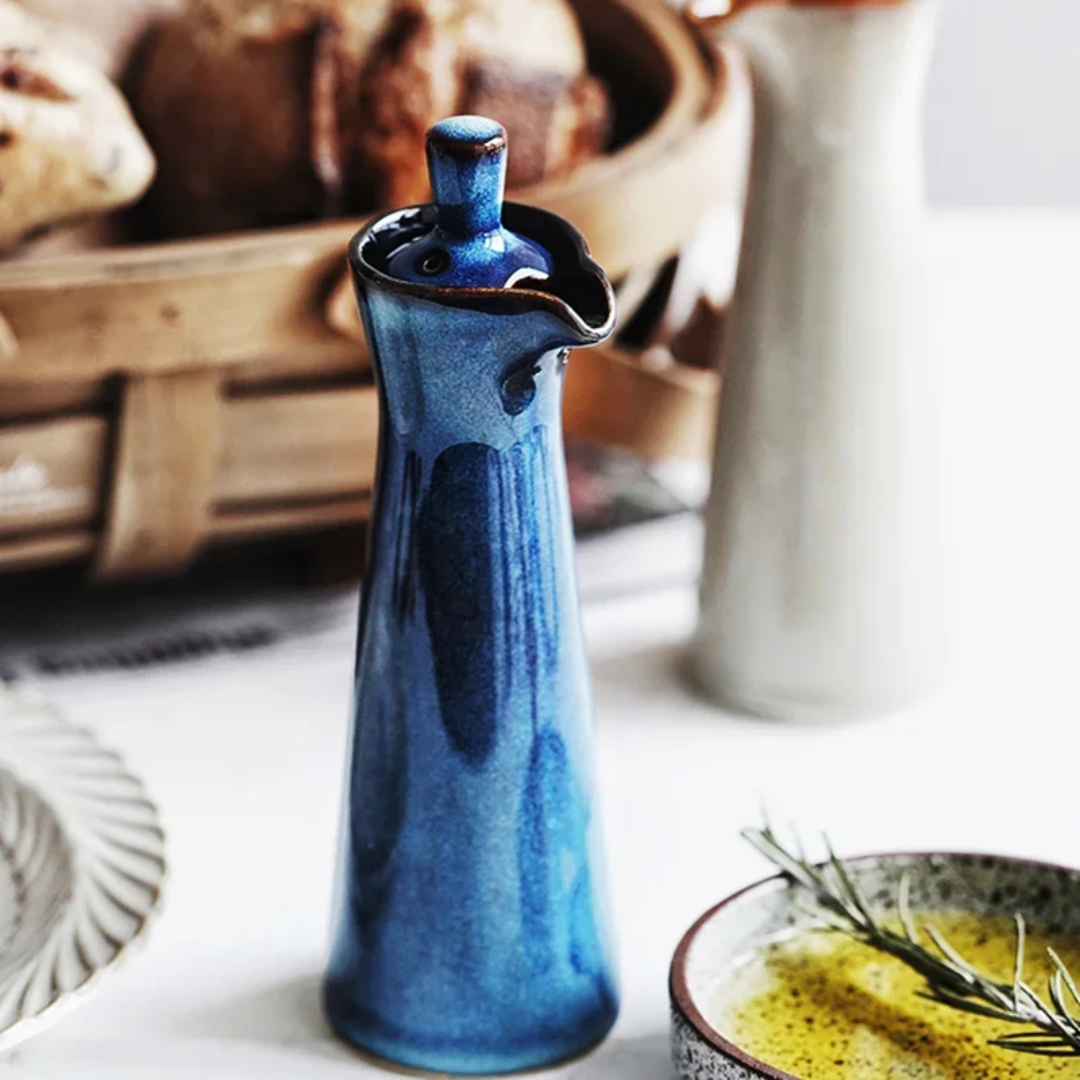 Keramische Oliedispenser met Glanslak 120ml – Elegante Schenktuit voor Olijfolie Azijn op Keukentafel | Sansoti
