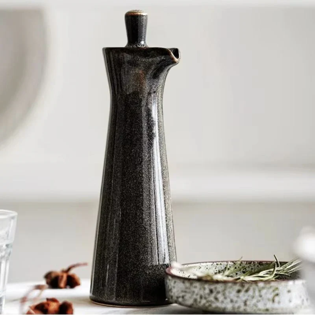 Keramische Oliedispenser met Glanslak 120ml – Elegante Schenktuit voor Olijfolie Azijn op Keukentafel | Sansoti
