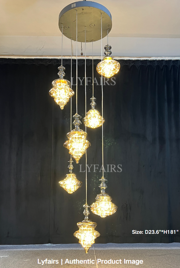Grijze glazen hanglamp met sterrenhemel-effect voor eetkamer, bar of keukeneiland | Sansoti