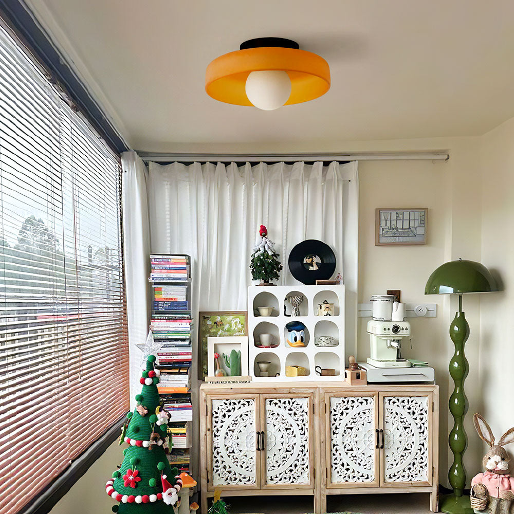 Runde gläserne Deckenleuchte mit farbiger Kugel 25 cm 35 cm G9-Fassung Flur Schlafzimmer Wohnraum Beleuchtung | Sansoti
