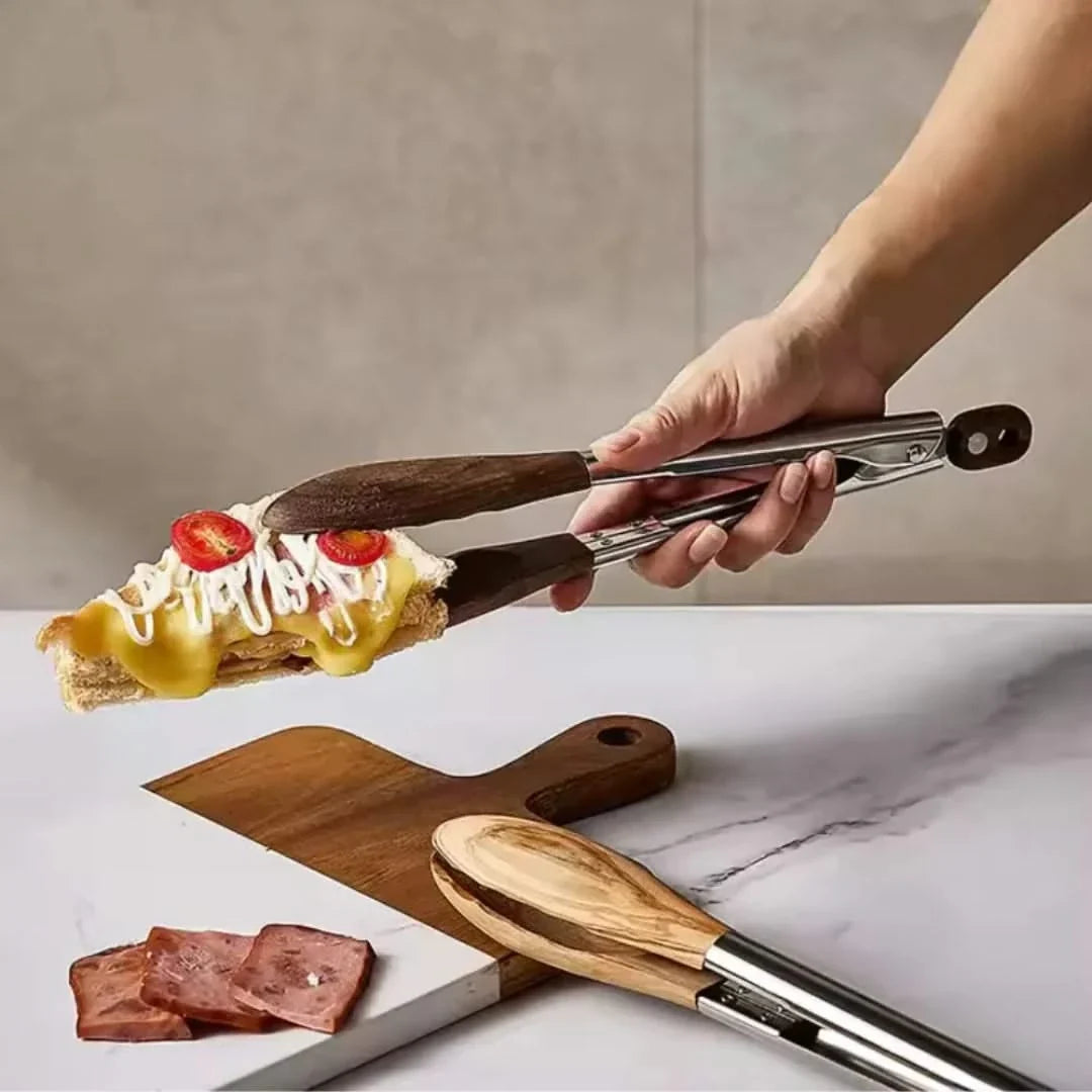 Keukentang Set met Houten Handgreep RVS Serveertang Grillgereedschap Barbecue Accessoires Kook Hulpmiddel Keuken | Sansoti