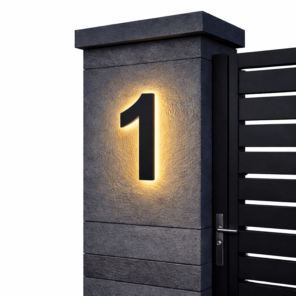 Illuminated Stainless Steel House Numbers for Modern Facades – LED Wall Lighting with IP68 Waterproof Protection & Energy-Efficient Lighting | Sansoti