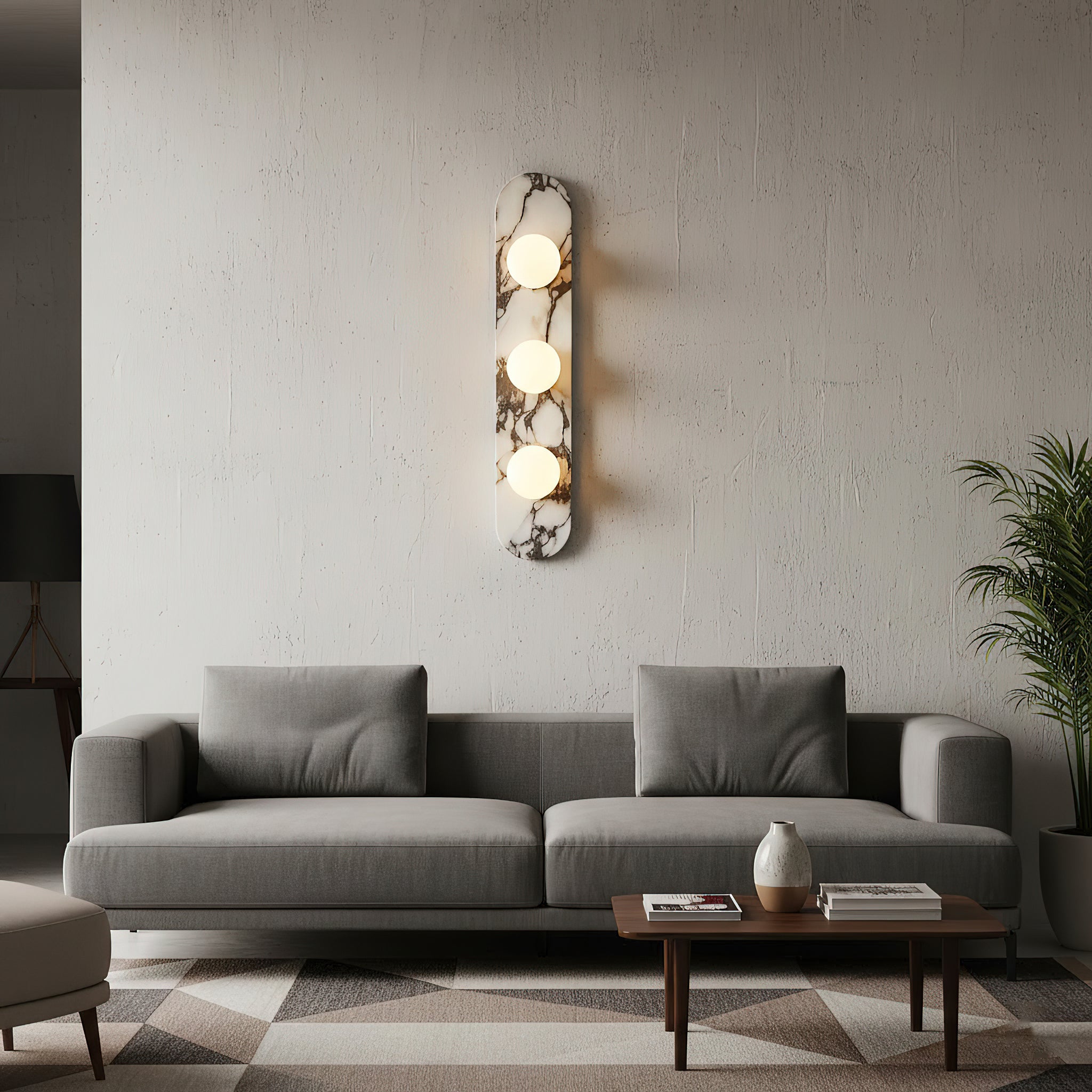 Applique murale design en marbre Bulgari avec globe en verre opale – éclairage mural italien milieu de siècle pour salon, hall et chambre | Restfield