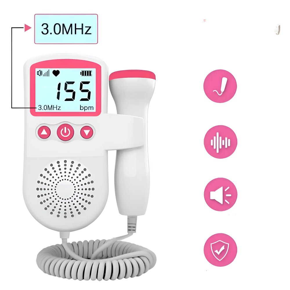 Baby-Herzfrequenzmonitor für Schwangerschaft – Fetaler Doppler mit LCD-Bildschirm und eingebautem Lautsprecher für den Heimgebrauch | Sansoti
