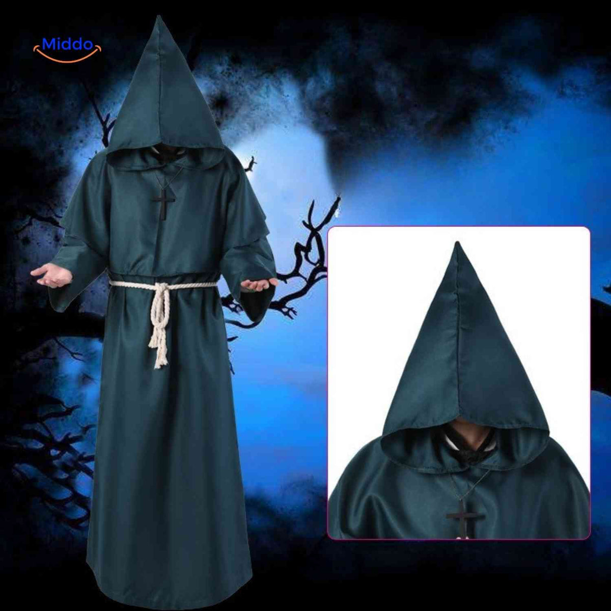 Mittelalterliches Mönchsgewand mit Kapuze, Unisex-Kostüm für Themenpartys, Halloween, Cosplay und Karneval | Sansoti
