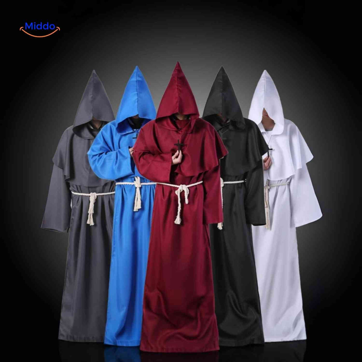 Mittelalterliches Mönchsgewand mit Kapuze, Unisex-Kostüm für Themenpartys, Halloween, Cosplay und Karneval | Sansoti