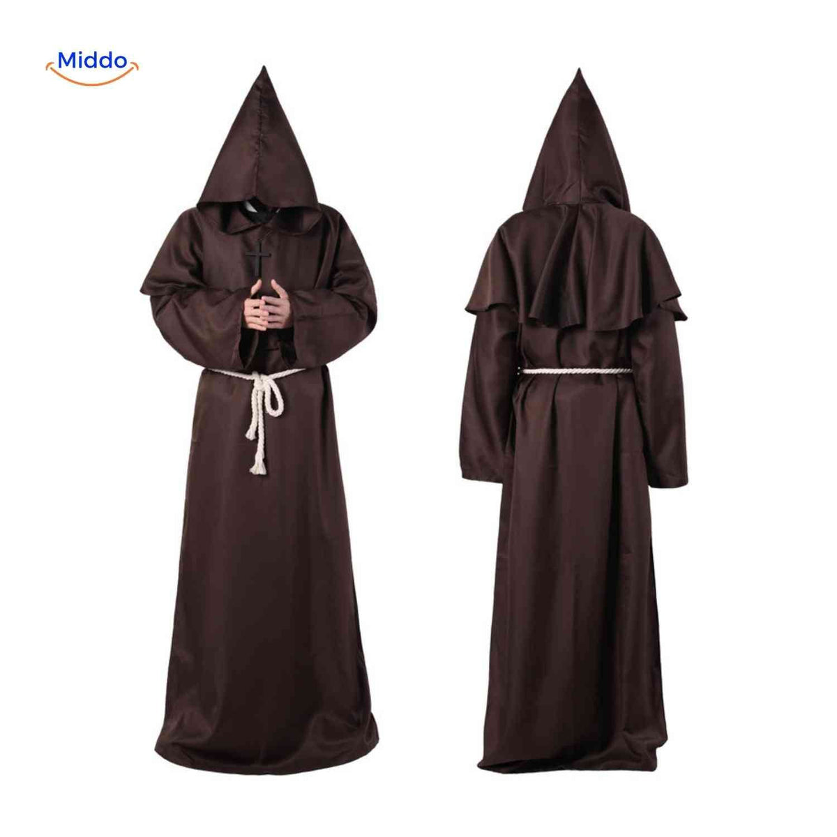 Mittelalterliches Mönchsgewand mit Kapuze, Unisex-Kostüm für Themenpartys, Halloween, Cosplay und Karneval | Sansoti
