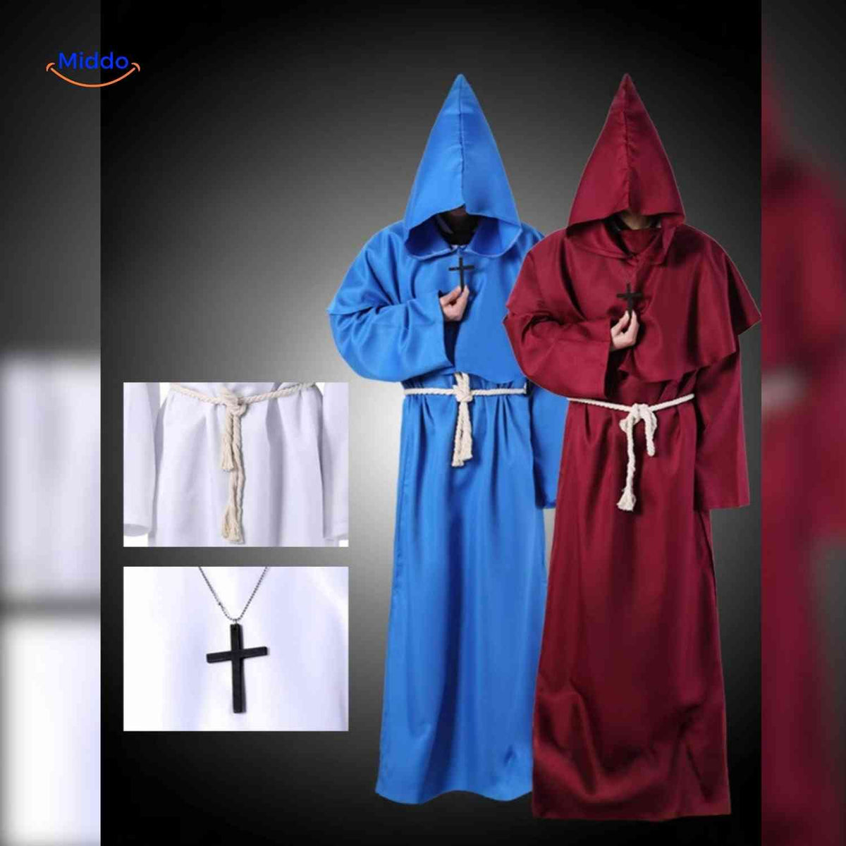 Mittelalterliches Mönchsgewand mit Kapuze, Unisex-Kostüm für Themenpartys, Halloween, Cosplay und Karneval | Sansoti