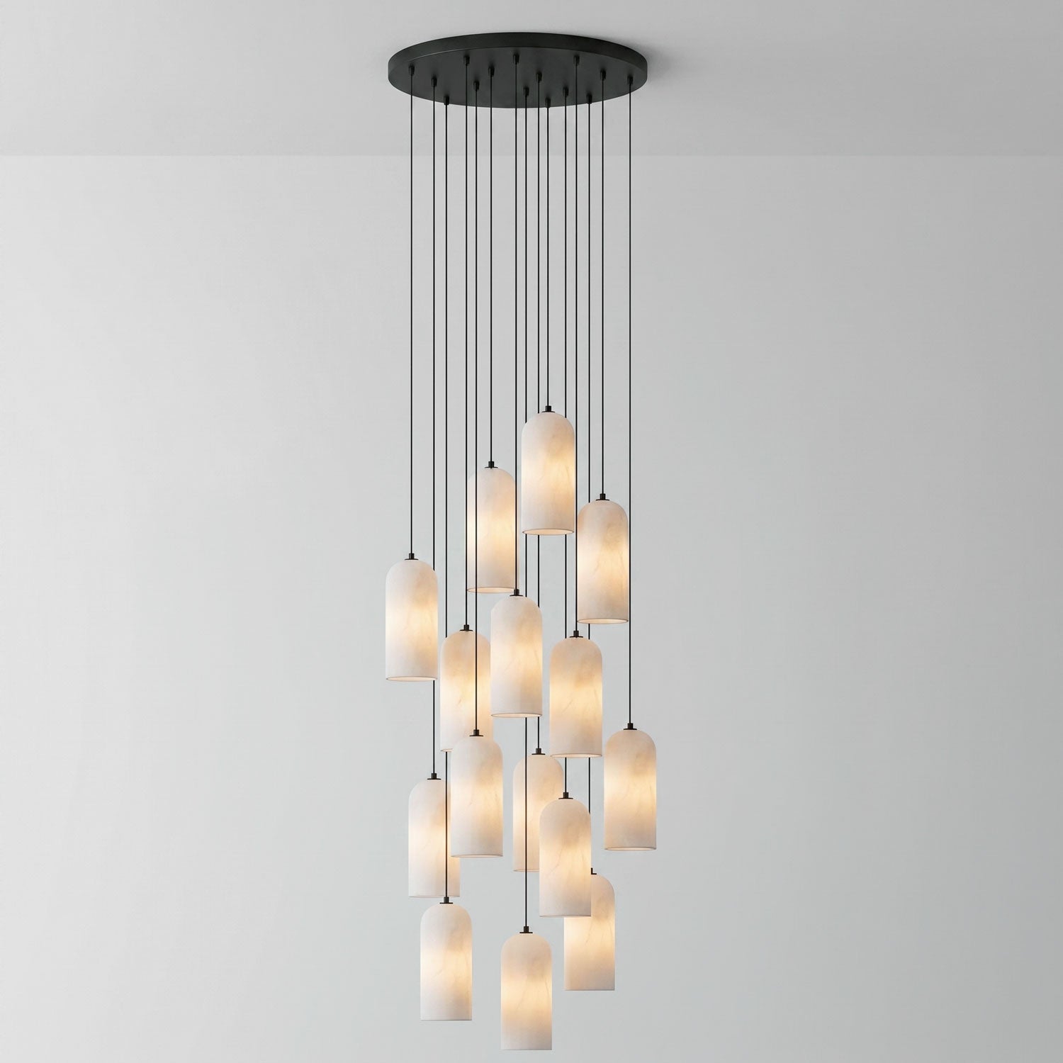 Alabasten Hanglamp met Gevlochten Snoer – Natuursteen Verlichting van Enkel Lichtpunt tot 21-Lichts Cluster – Mid-Century Modern Stijl Eetkamer Hanglamp met E12/E14 Fitting | Sansoti