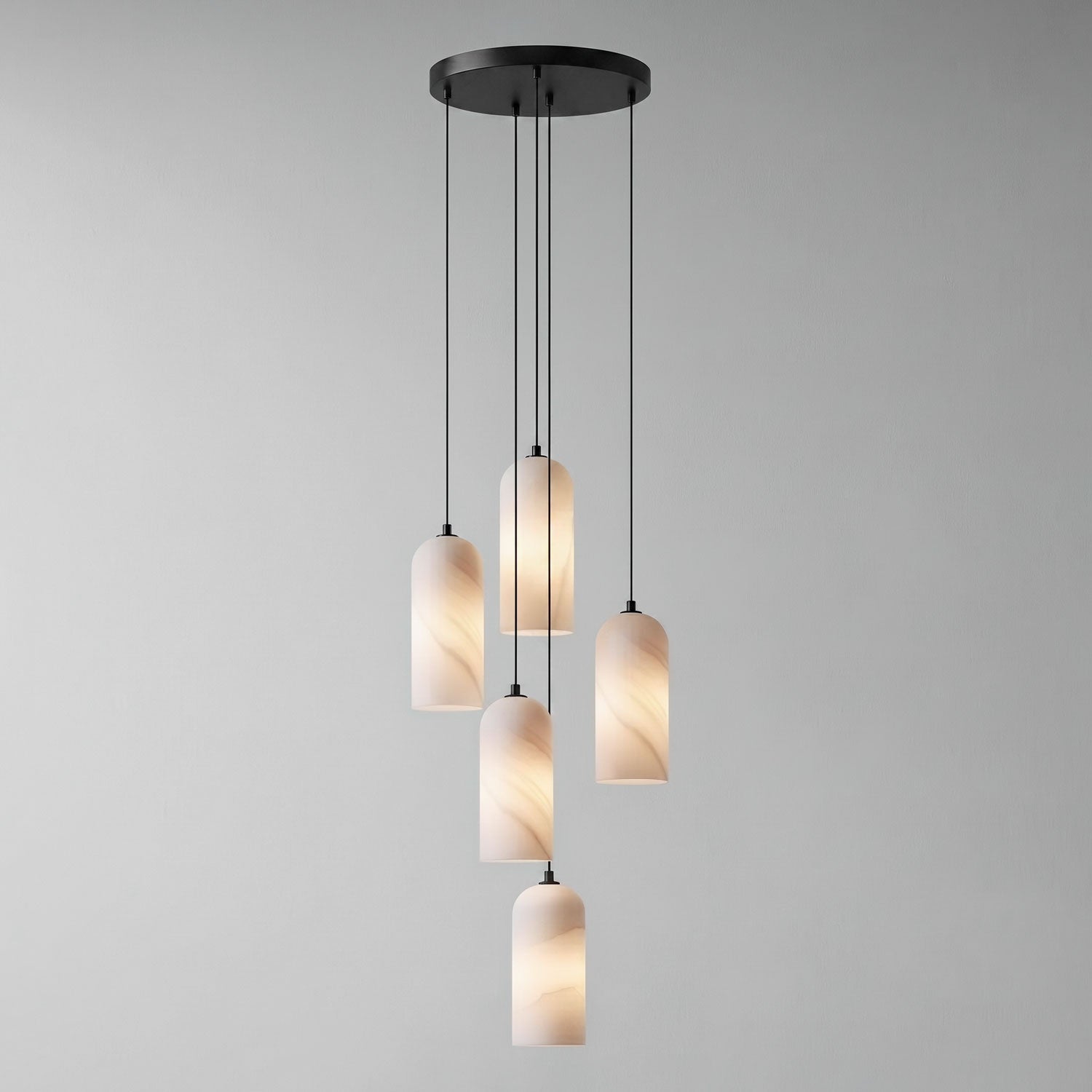 Alabasten Hanglamp met Gevlochten Snoer – Natuursteen Verlichting van Enkel Lichtpunt tot 21-Lichts Cluster – Mid-Century Modern Stijl Eetkamer Hanglamp met E12/E14 Fitting | Sansoti