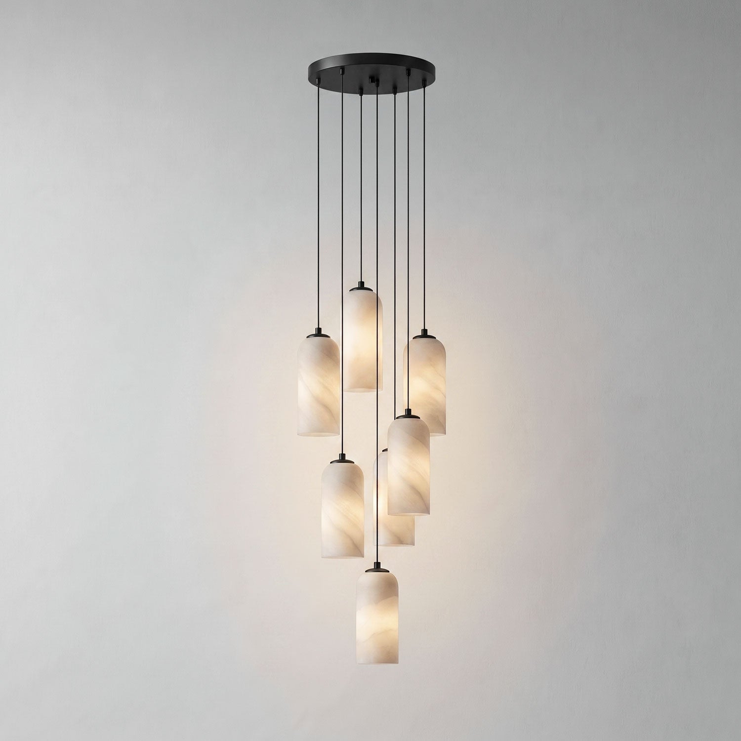 Alabasten Hanglamp met Gevlochten Snoer – Natuursteen Verlichting van Enkel Lichtpunt tot 21-Lichts Cluster – Mid-Century Modern Stijl Eetkamer Hanglamp met E12/E14 Fitting | Sansoti