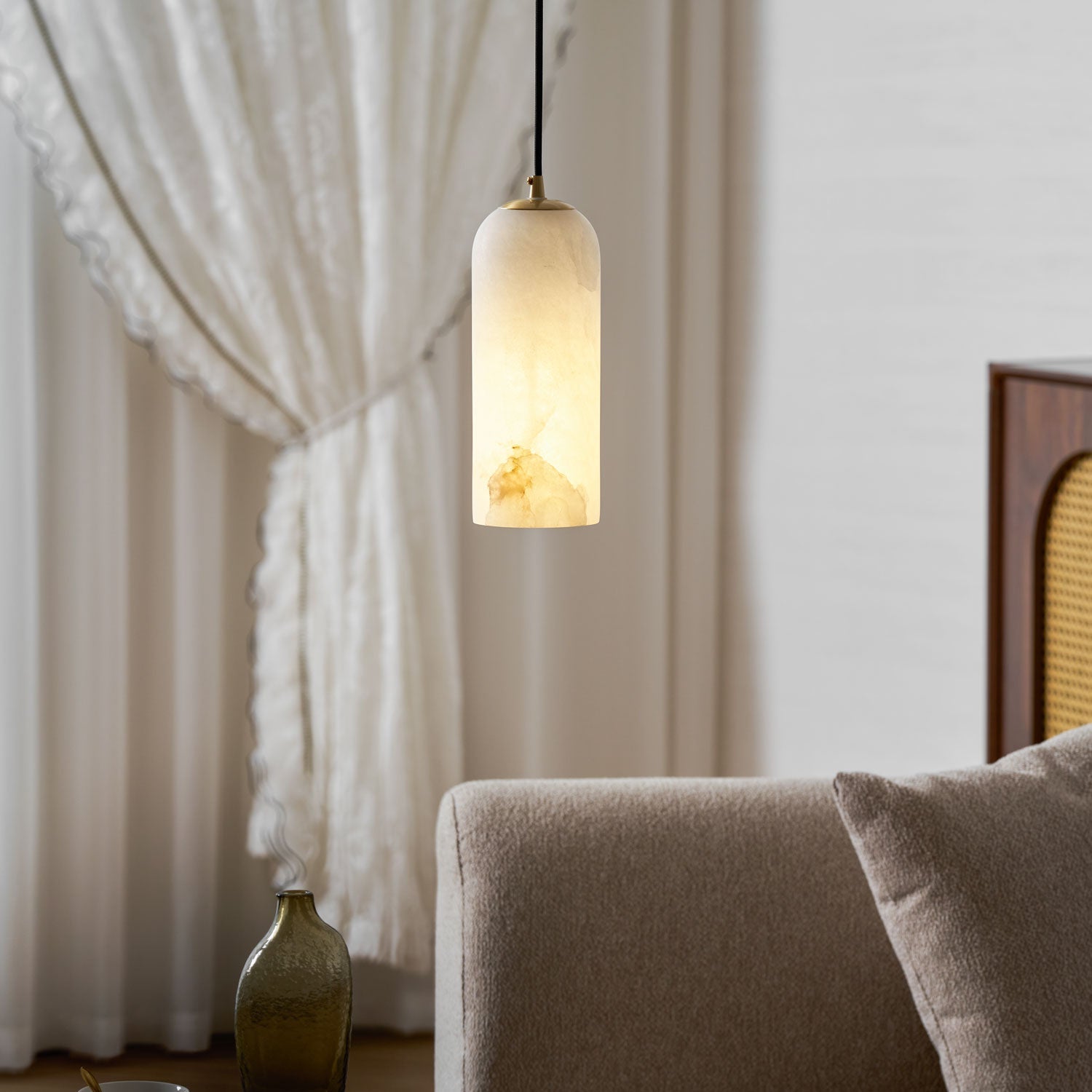 Alabasten Hanglamp met Gevlochten Snoer – Natuursteen Verlichting van Enkel Lichtpunt tot 21-Lichts Cluster – Mid-Century Modern Stijl Eetkamer Hanglamp met E12/E14 Fitting | Sansoti