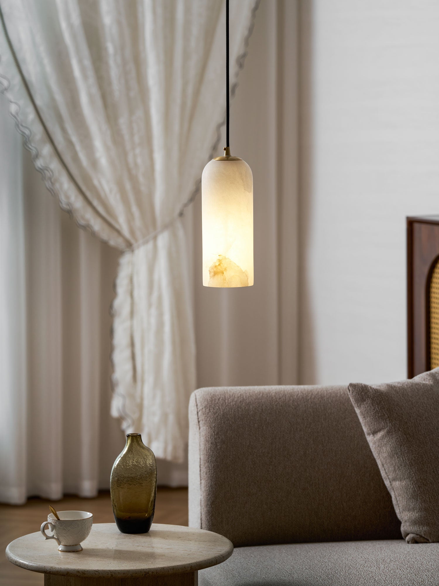 Alabasten Hanglamp met Gevlochten Snoer – Natuursteen Verlichting van Enkel Lichtpunt tot 21-Lichts Cluster – Mid-Century Modern Stijl Eetkamer Hanglamp met E12/E14 Fitting | Sansoti
