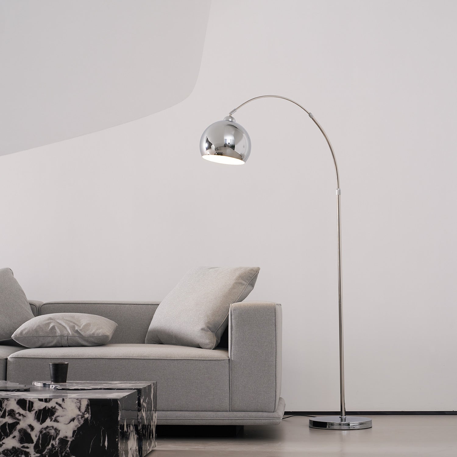 Verstelbare Vloerlamp Metaal Zwart Chroom Wit Telescopische Arm Leeslamp Modern Design | Sansoti