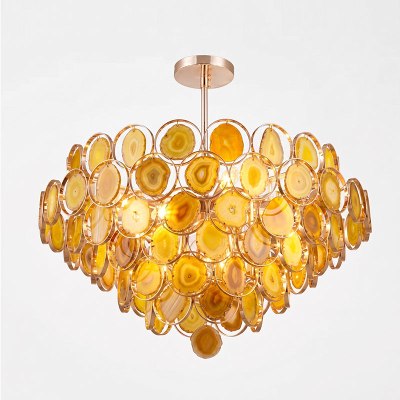 Agaat Kroonluchter – Natuursteen Hanglamp met Goudkleurige Montage – Echt Braziliaans Agaat Verlicht | Sansoti