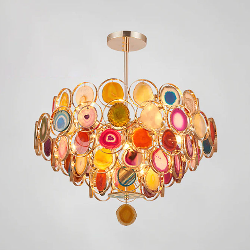 Agaat Kroonluchter – Natuursteen Hanglamp met Goudkleurige Montage – Echt Braziliaans Agaat Verlicht | Sansoti