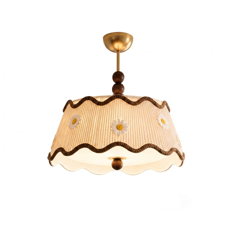 Plafondlamp met Geplooide Kap en Houten Kralen – Vintage Cottage Stijl voor Warm Sfeervol Licht | Sansoti