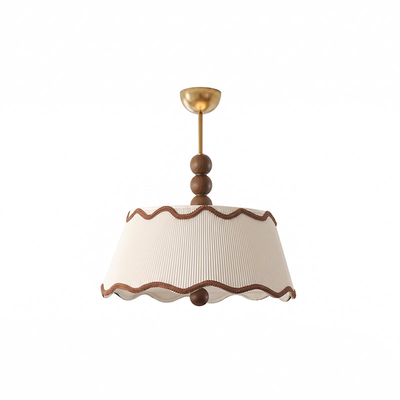 Plafondlamp met Geplooide Kap en Houten Kralen – Vintage Cottage Stijl voor Warm Sfeervol Licht | Sansoti