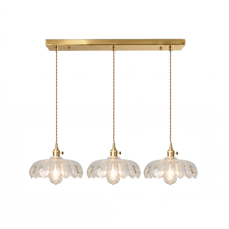 Retro Hanglamp met Bloembladkap en Messing Armatuur – Vintage Elegantie in Zes Glaskleuren – Enkele of Drievoudige Lichtpunten | Sansoti