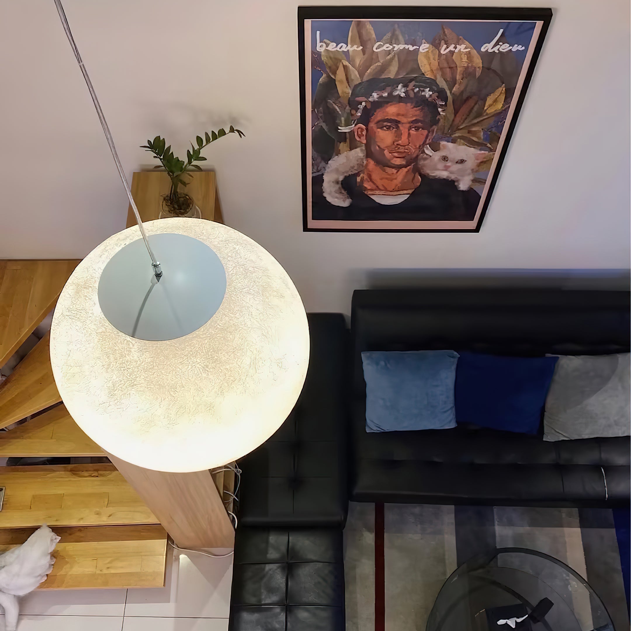 Maan Hanglamp – Realistische Textuur – 8 Maten Beschikbaar – Romantische Maanbol voor Slaapkamer Eetkamer Kinderkamer – Dimbaar Warm Licht – Schuine Plafondadapter Inbegrepen | Sansoti