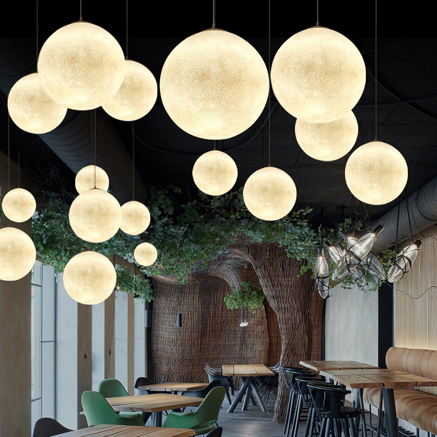 Maan Hanglamp – Realistische Textuur – 8 Maten Beschikbaar – Romantische Maanbol voor Slaapkamer Eetkamer Kinderkamer – Dimbaar Warm Licht – Schuine Plafondadapter Inbegrepen | Sansoti