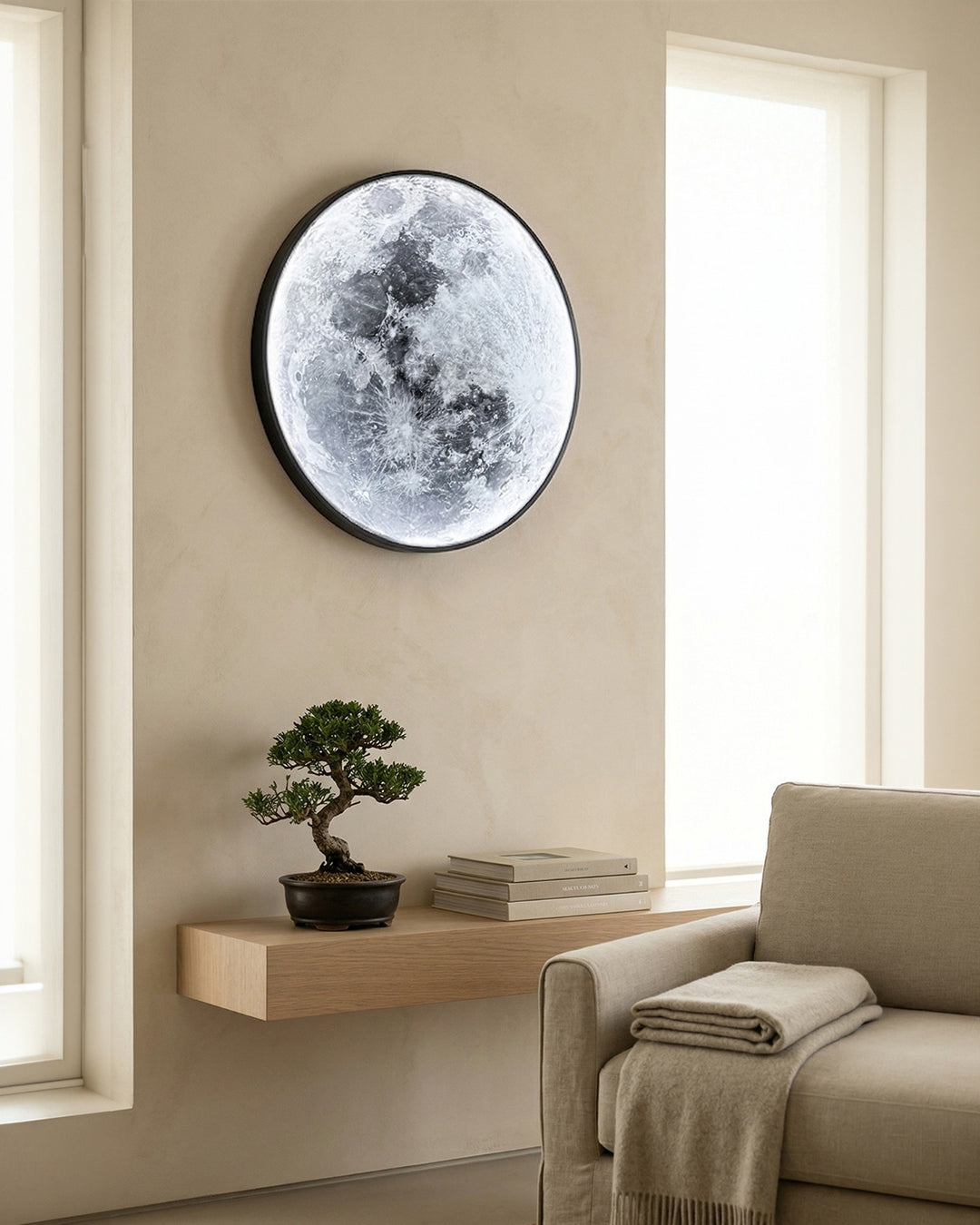 Maan Wandlamp – Textuurbol met Sfeerverlichting in 6 Maten | Sansoti
