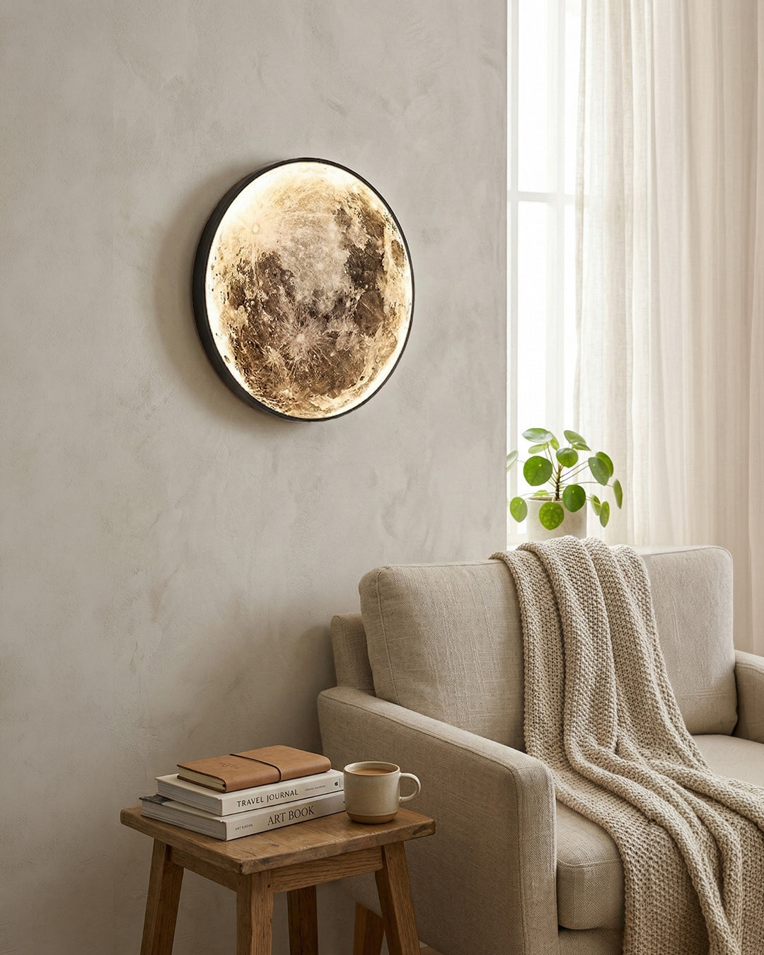 Maan Wandlamp – Textuurbol met Sfeerverlichting in 6 Maten | Sansoti
