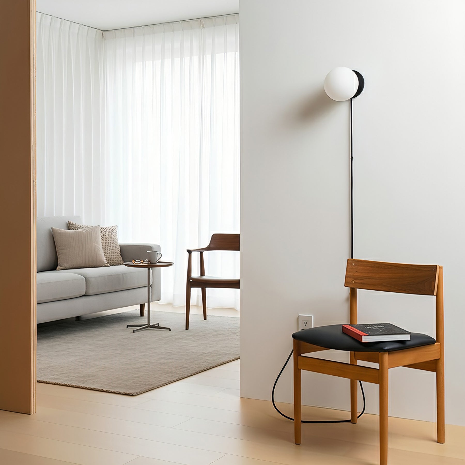 Wandlamp Plug-In Glas & IJzer Zwart Wit Sfeerlicht Slaapkamer Gang | Sansoti
