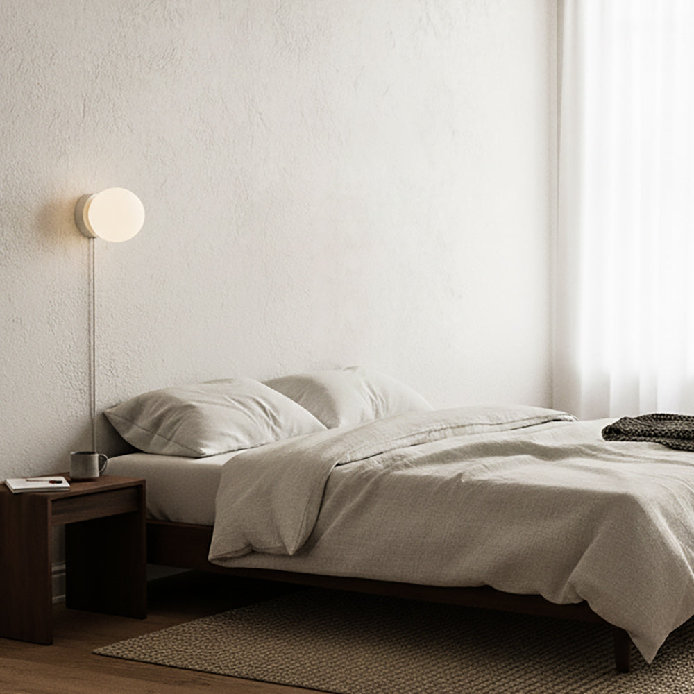 Wandlamp Plug-In Glas & IJzer Zwart Wit Sfeerlicht Slaapkamer Gang | Sansoti