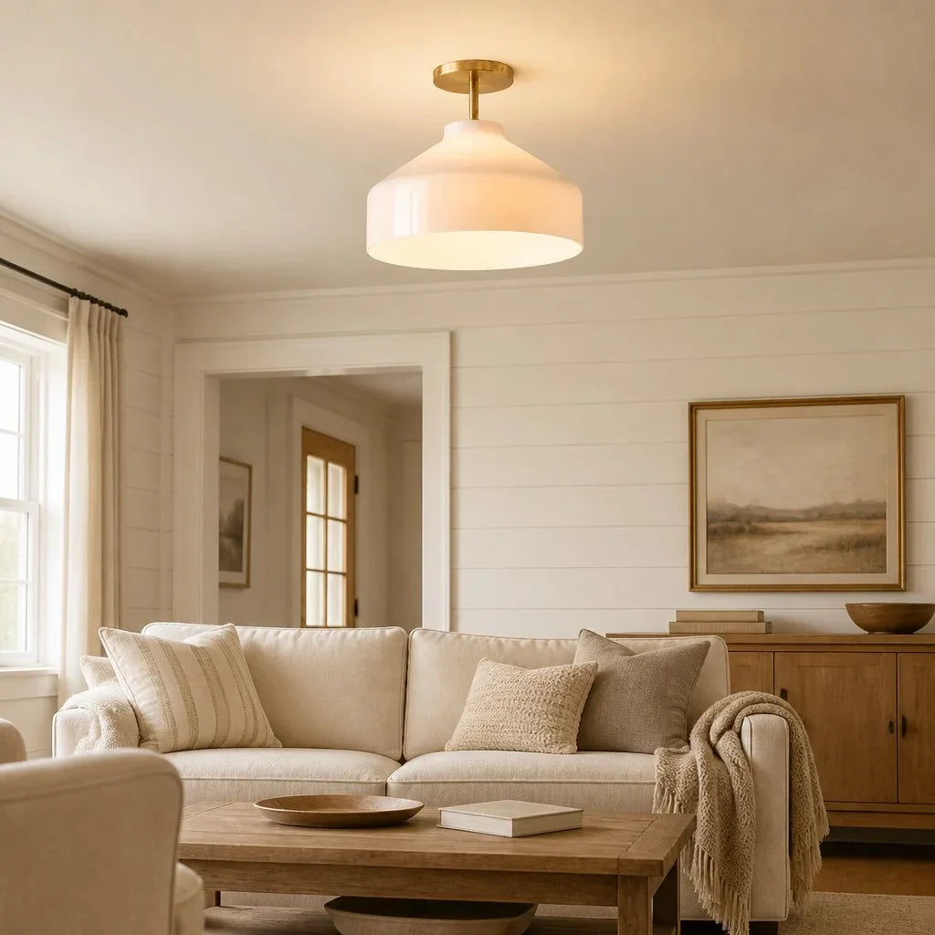 Minimalistisch Plafondlamp Mat Metaal Scandinavisch Design Beige Smokey Grijs | Sansoti