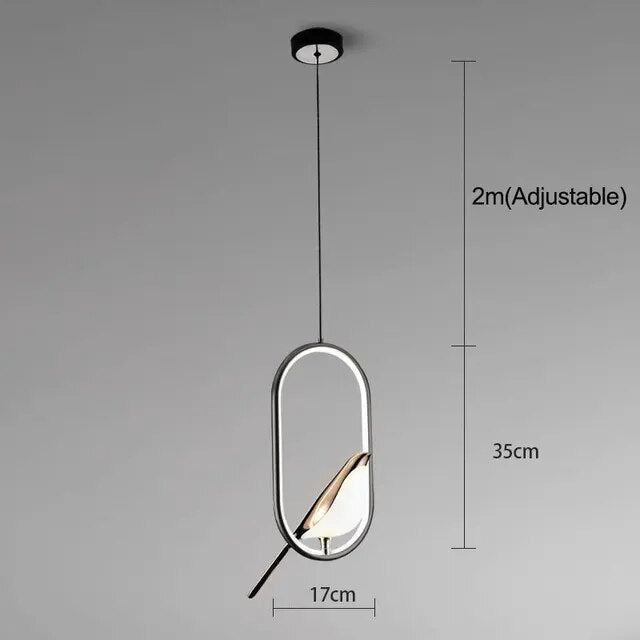 Suspension avec sculpture d’oiseaux dorés et éclairage LED pour salon, salle à manger, entrée et chambre, design moderne | Sansoti