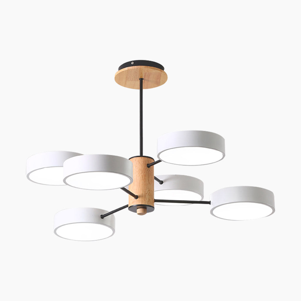Deckenleuchte und Kronleuchter aus Holz und Metall, mehrarmig, LED, verstellbares Licht, modernes skandinavisches Design, Wohnzimmer | Sansoti