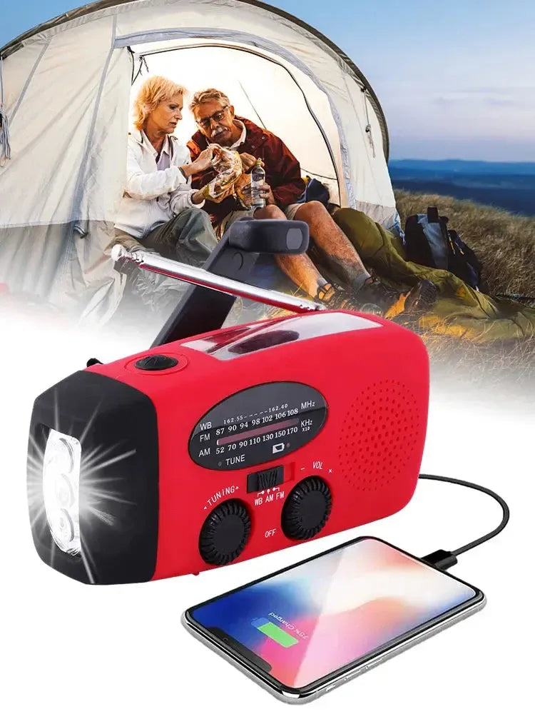 Draagbare Zonne-energie Noodradio met LED-Zaklamp en Powerbank | Sansoti
