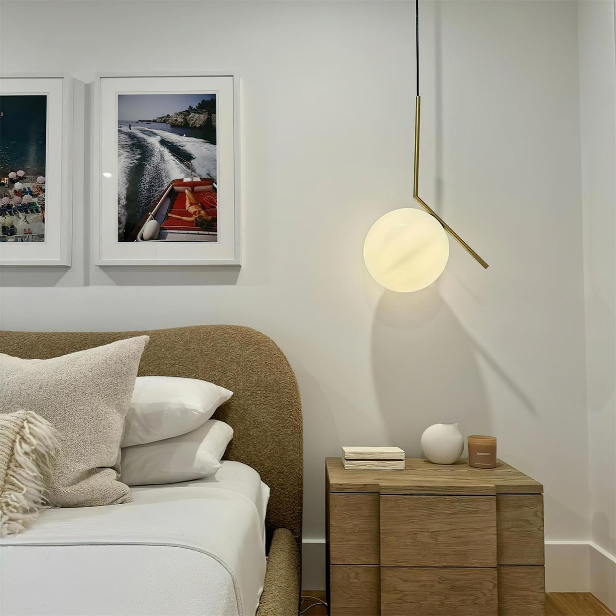 Glazen Hanglamp Messing Ø20cm Dimbaar Modern Design Eettafel Woonkamer Keuken Verlichting Elegant Sfeervol | Sansoti